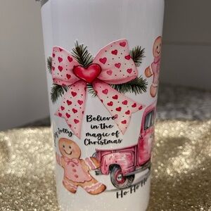 Christmas Themed Tumbler with Pink Accents